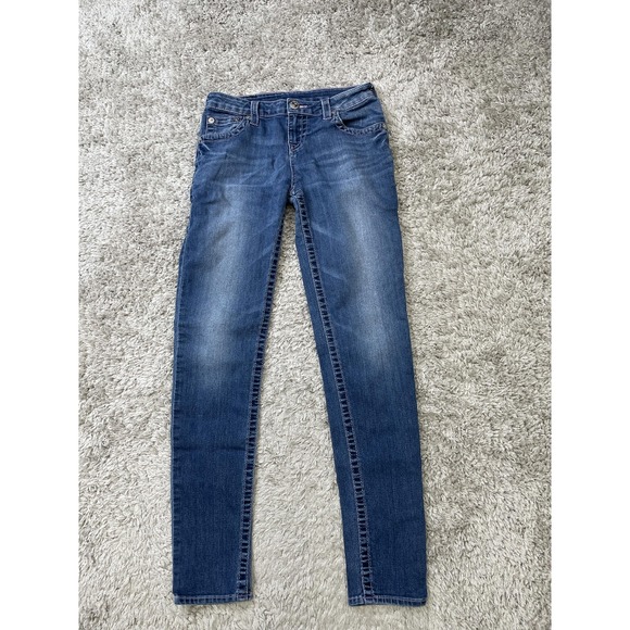 True Religion Jeans Girls 14 Blue Skinny Stretch Flap Pocket Horseshoe Buddha - Picture 1 of 15